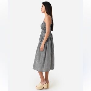 Classic Black and White Striped Sleeveless Midi Dress NEW Sz Medium 100% Cotton